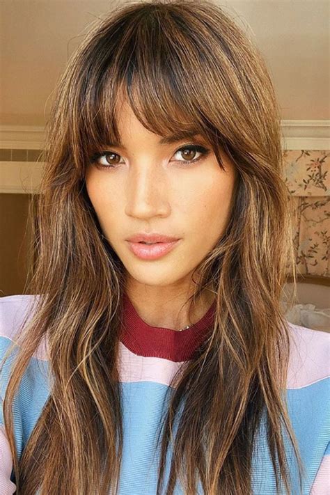 long layered hair with fringe bangs|long hair with choppy bangs.